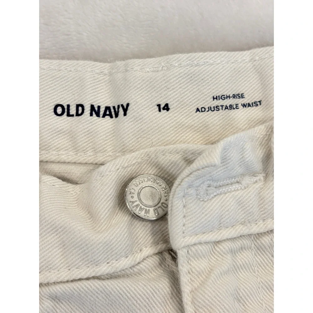 Old Navy Girls 14 High Rise Adjustable Waist Cream Denim Shorts Frayed Hem